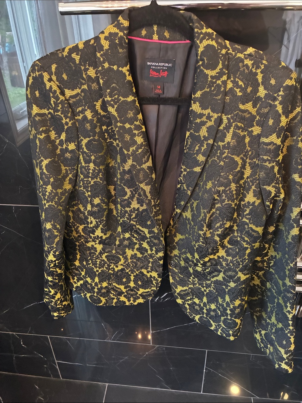 Banana Republic Black and Yellow Floral Jacquard Blazer